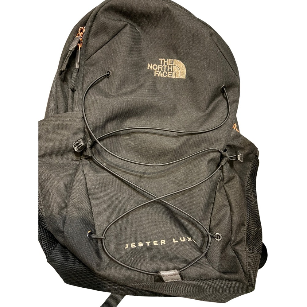 The North Face Women's Jester Luxe Backpack Black Gold Metallic 27L Rose Gold